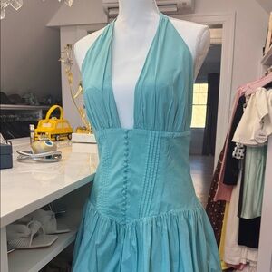 Oh Polly Backless Halter Dress in Aqua